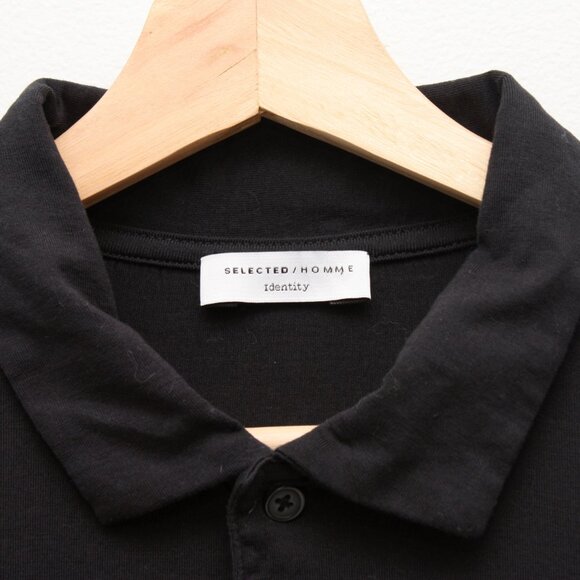 Selected Homme Identity Men's Long Sleeve Polo Shirt Collared Black Large Cotton - Picture 5 of 5